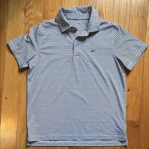 Vineyard Vines Blue and  White Striped Performance Polo